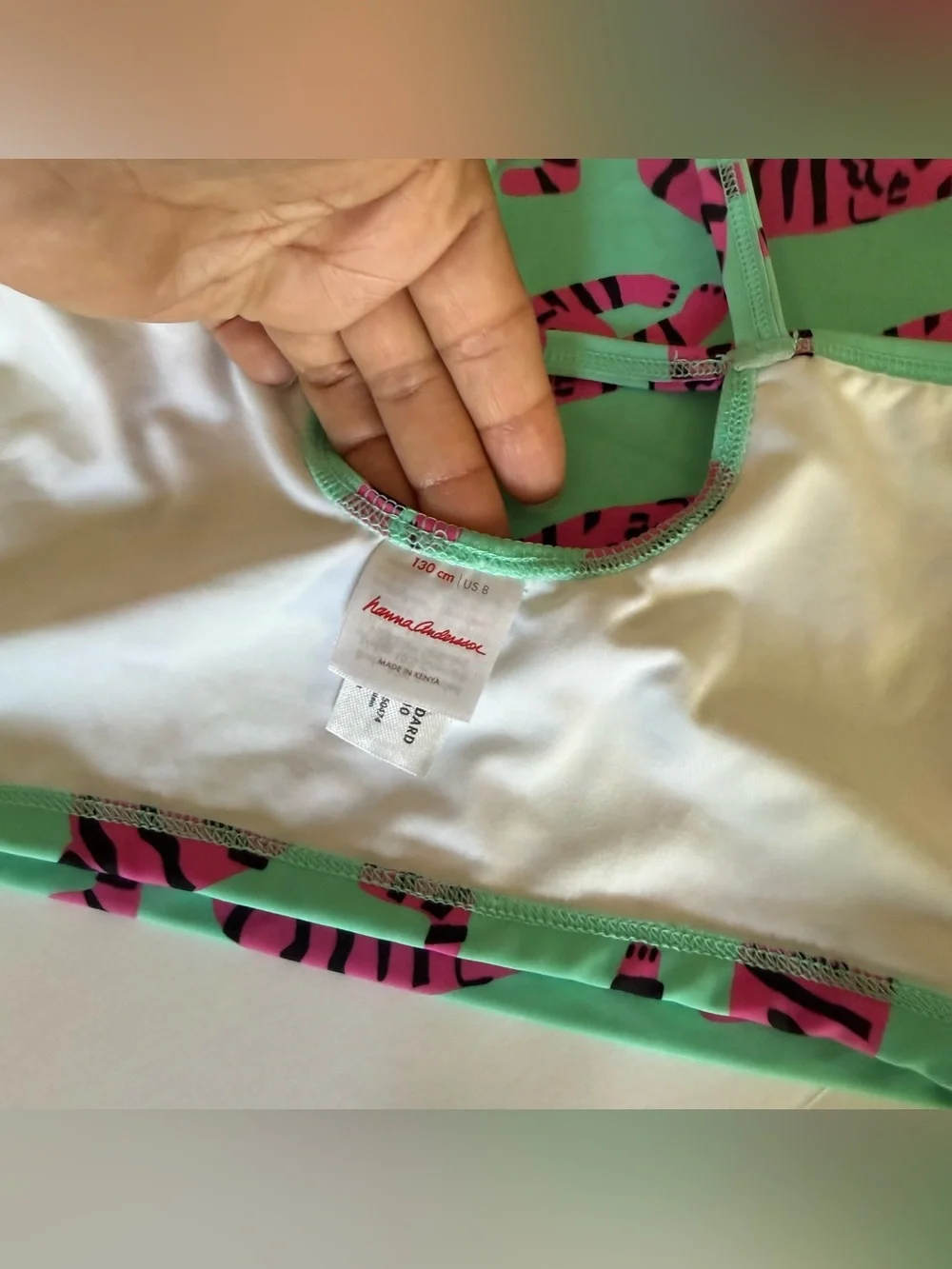 Hanna Andersson Two-Piece Swimsuit Color: Tiger on Green, Size 8 / 130 CM